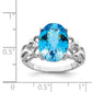 Sterling Silver Rhodium Oval Checker-Cut Blue Topaz Gemstone Birthstone Ring Fine Jewelry Gift for Her