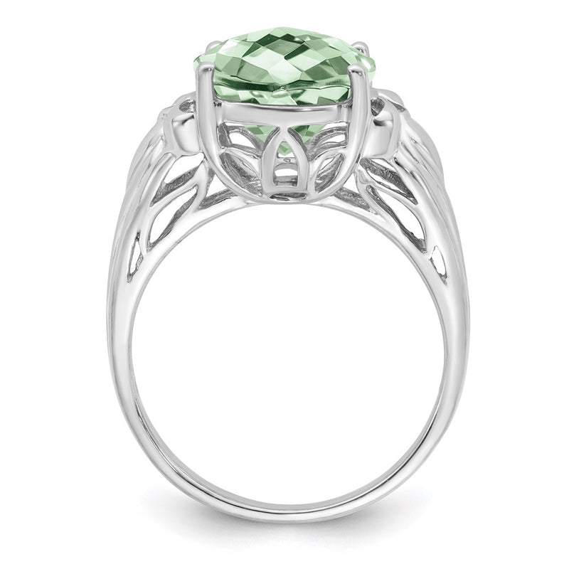 Sterling Silver Rhodium Checker-Cut Green Quartz Ring