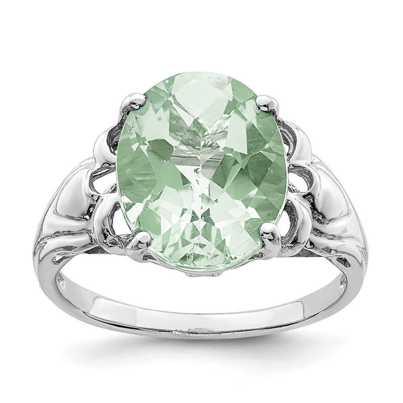 Sterling Silver Rhodium Checker-Cut Green Quartz Ring