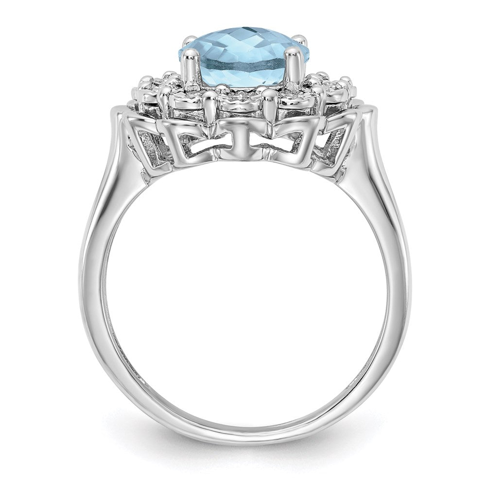 Sterling Silver Rhodium Diamond & Checker-Cut Sky Blue Topaz Ring