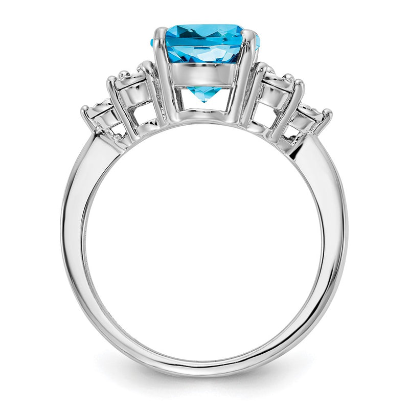 Sterling Silver Rhodium Diamond & Blue Topaz Ring
