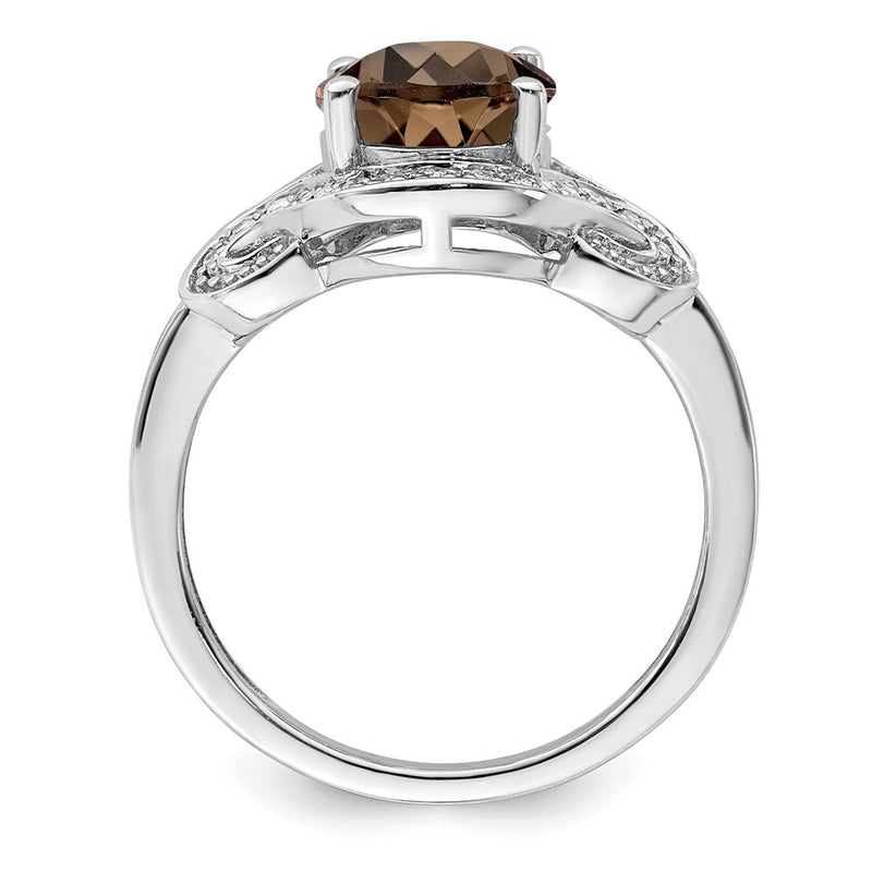 Sterling Silver Rhodium Diamond & Smoky Quartz Ring