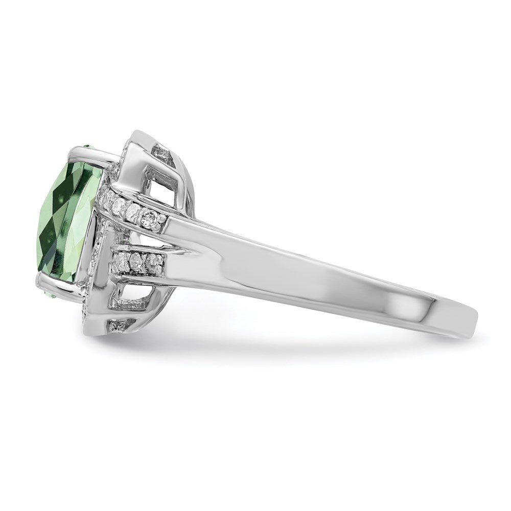Sterling Silver Rhodium Diamond & Checker-Cut Green Quartz Ring