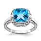Sterling Silver Rhodium Diamond & Checker-Cut Blue Topaz Ring