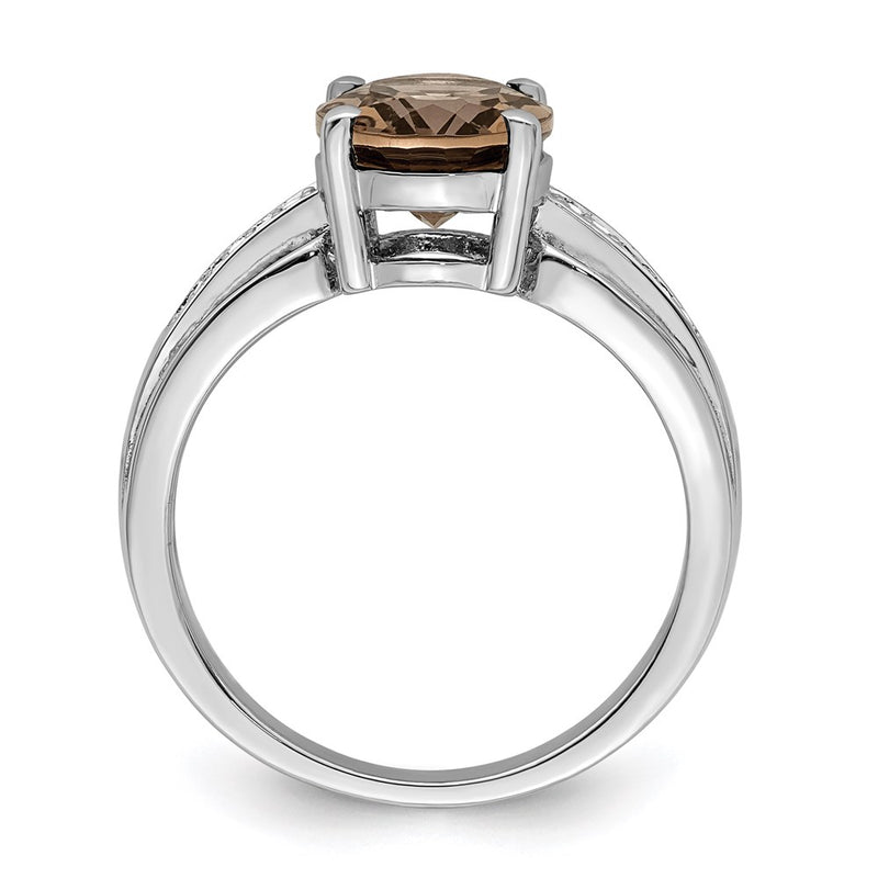 Sterling Silver Rhodium Diamond & Smoky Quartz Ring