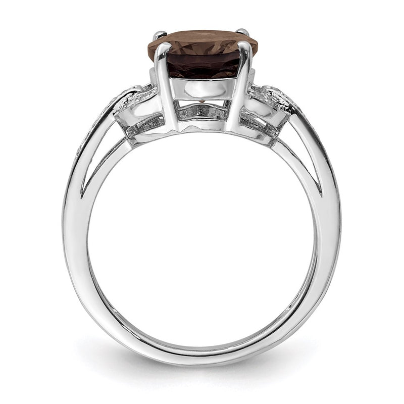 Sterling Silver Rhodium Diamond & Smoky Quartz Ring