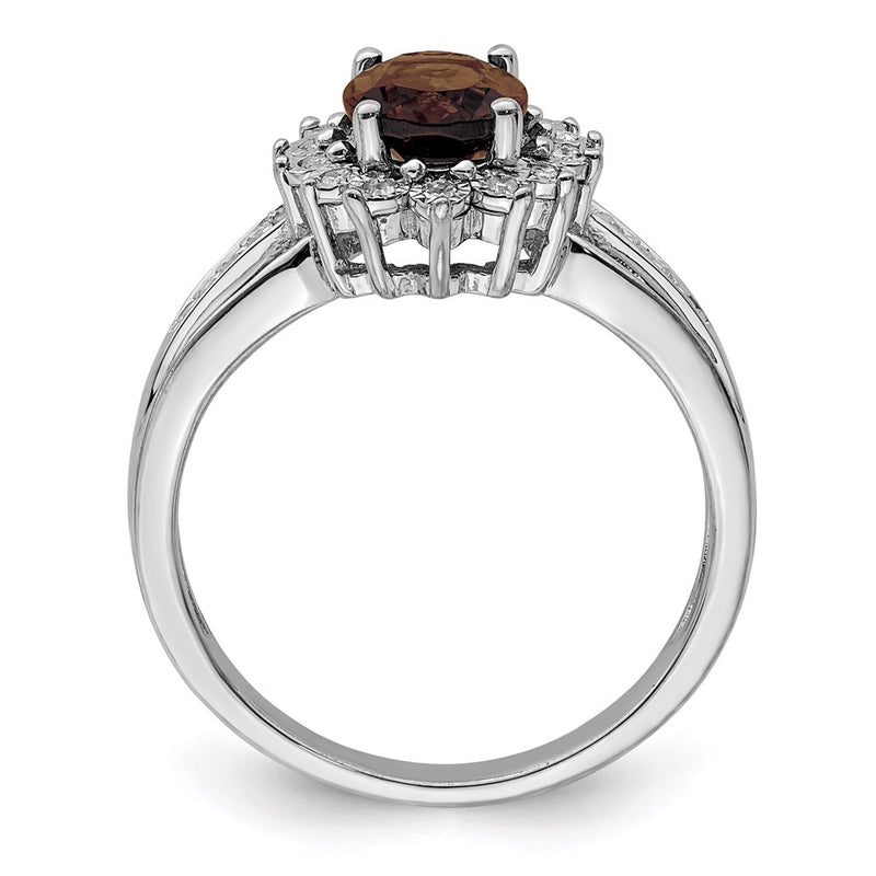 Sterling Silver Rhodium Diamond & Smoky Quartz Ring