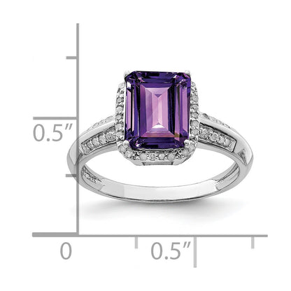 Sterling Silver Rhodium-plated Amethyst & Diamond Ring