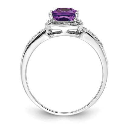Sterling Silver Rhodium-plated Amethyst & Diamond Ring
