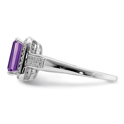 Sterling Silver Rhodium-plated Amethyst & Diamond Ring