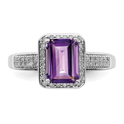 Sterling Silver Rhodium-plated Amethyst & Diamond Ring