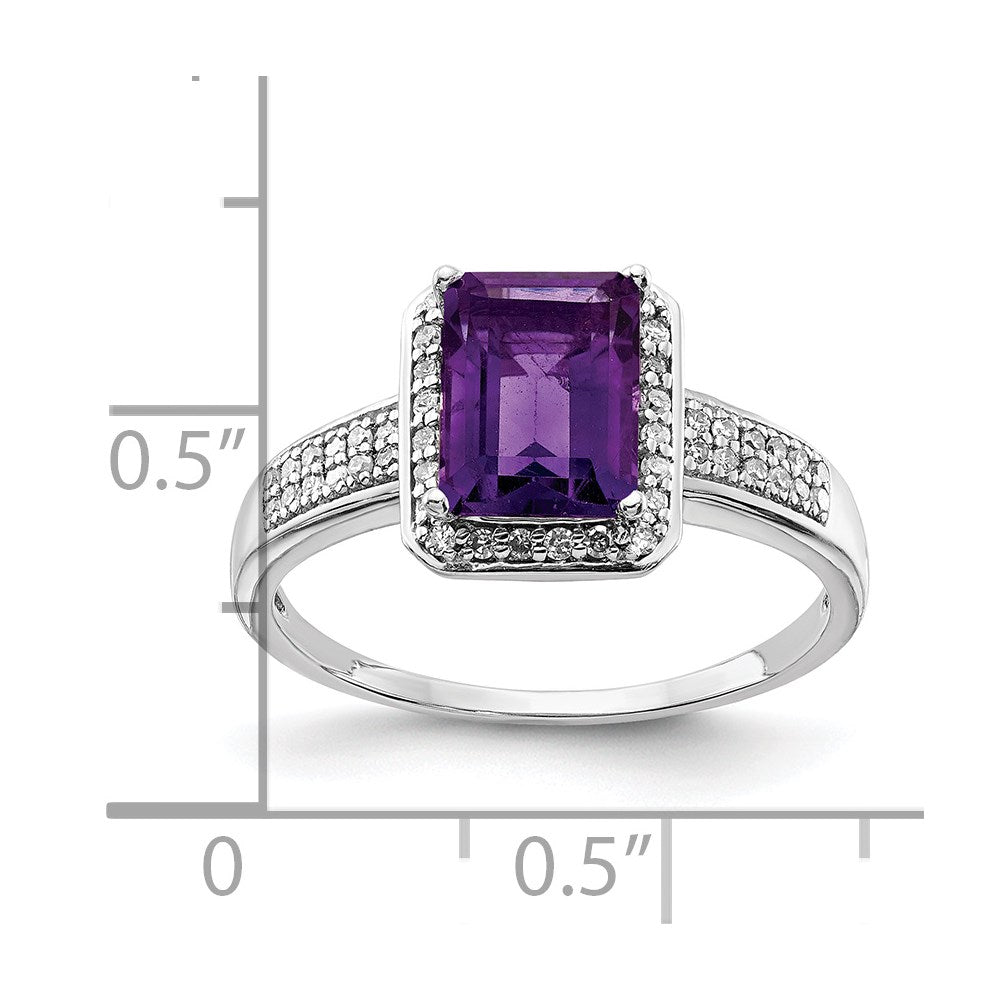 Sterling Silver Rhodium-plated Amethyst & Diamond Ring