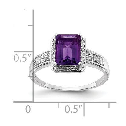 Sterling Silver Rhodium-plated Amethyst & Diamond Ring
