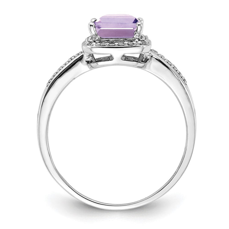 Sterling Silver Rhodium Diamond & Pink Quartz Ring