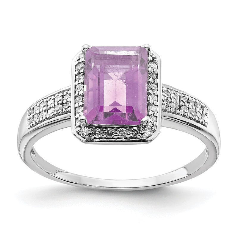 Sterling Silver Rhodium Diamond & Pink Quartz Ring