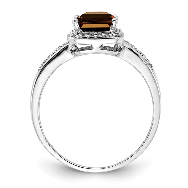 Sterling Silver Rhodium Diamond & Smoky Quartz Ring