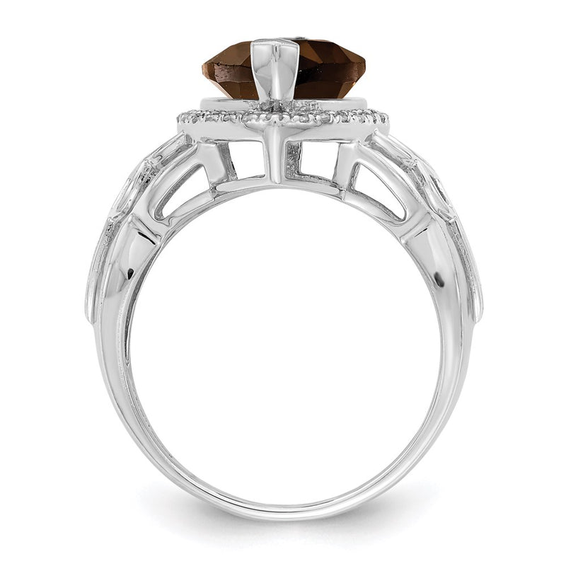 Sterling Silver Rhodium Diamond & Smoky Quartz Ring