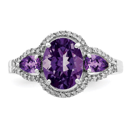 Sterling Silver Rhodium-plated Amethyst & Diamond Ring