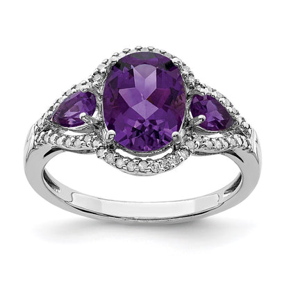 Sterling Silver Rhodium-plated Amethyst & Diamond Ring
