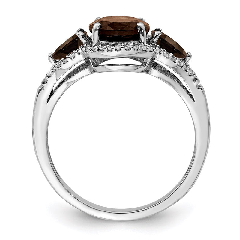 Sterling Silver Rhodium Diamond & Smoky Quartz Ring