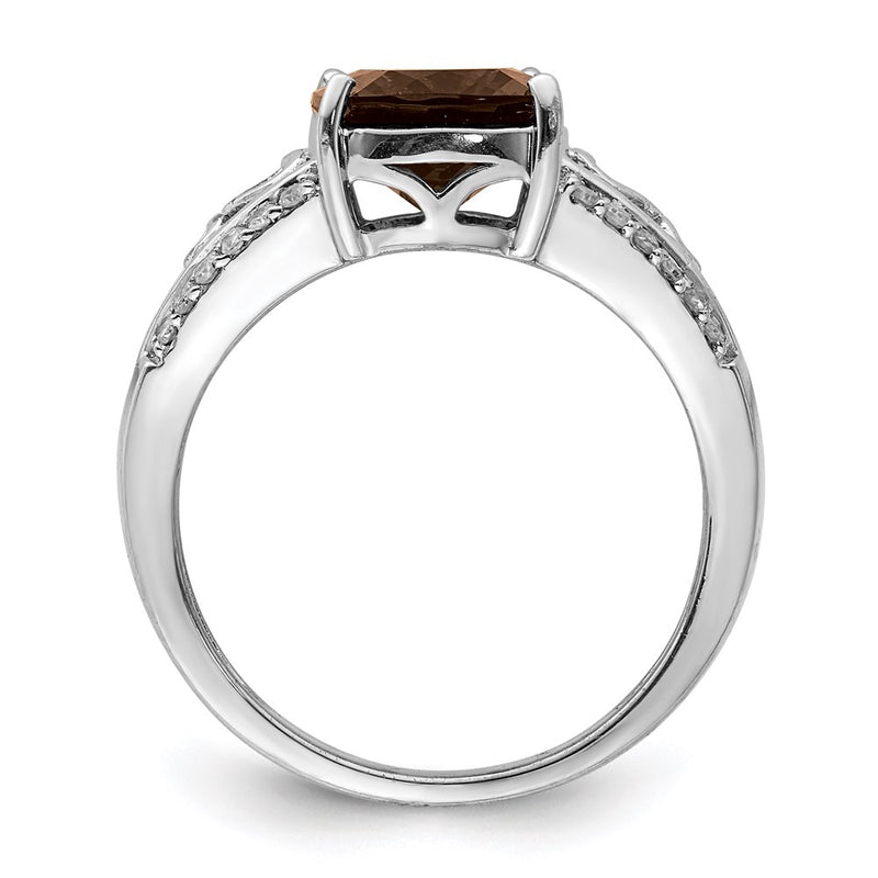 Sterling Silver Rhodium Diamond & Smoky Quartz Ring