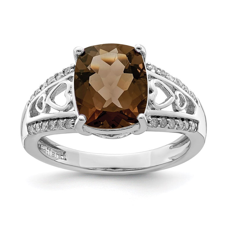 Sterling Silver Rhodium Diamond & Smoky Quartz Ring