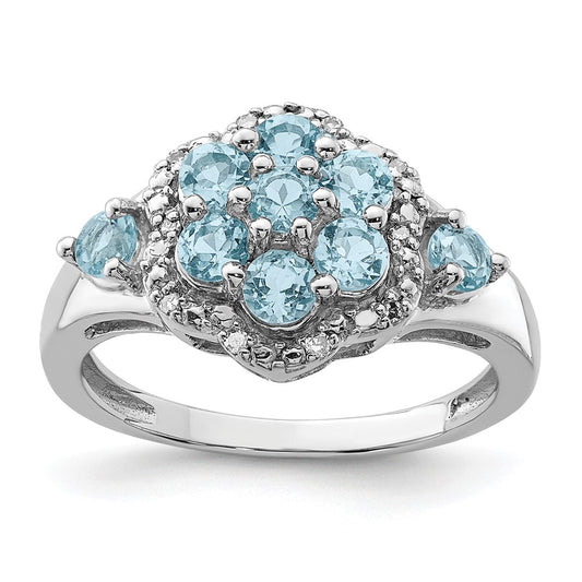 Sterling Silver Rhodium Diamond & Swiss Blue Topaz Ring