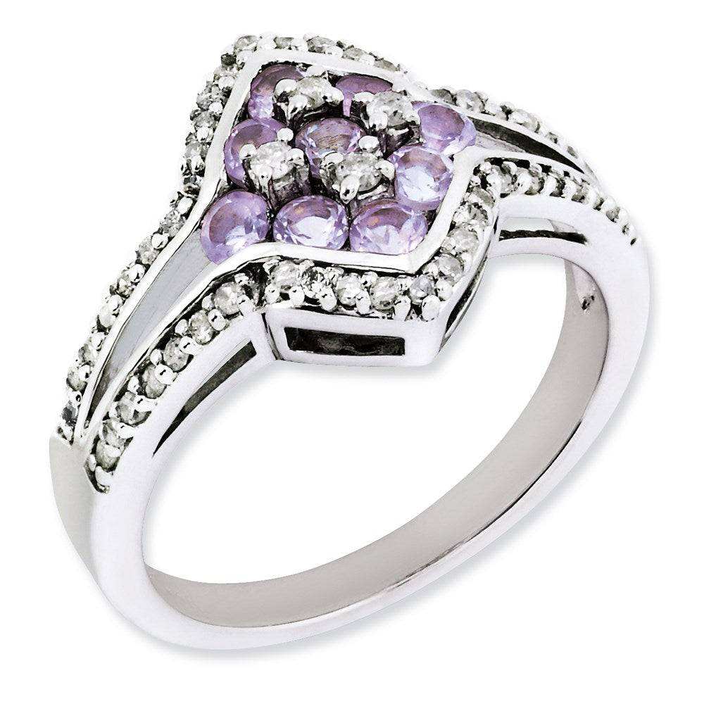 Sterling Silver Diamond & Pink Quartz Ring