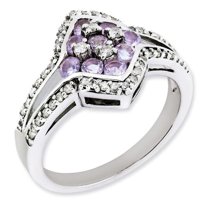 Sterling Silver Diamond & Pink Quartz Ring