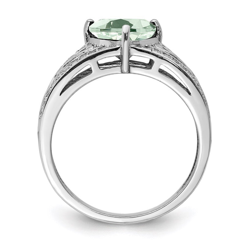Sterling Silver Rhodium Diamond & Green Quartz Ring