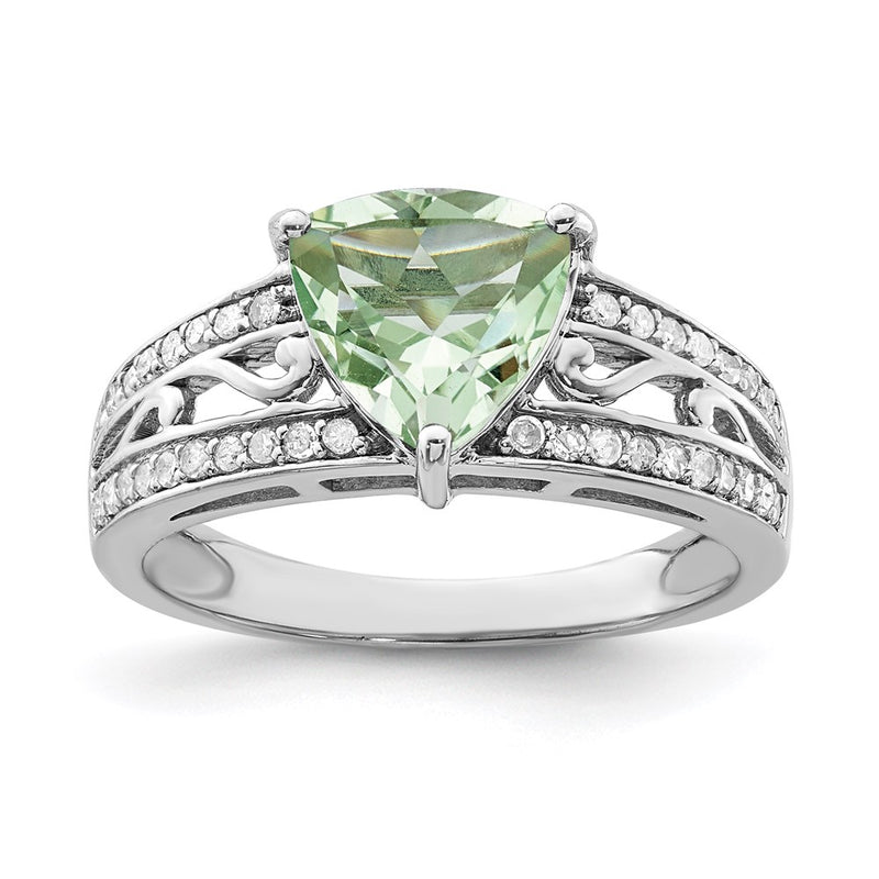 Sterling Silver Rhodium Diamond & Green Quartz Ring
