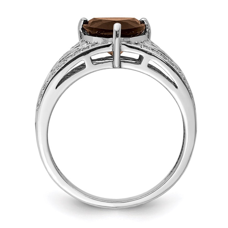 Sterling Silver Rhodium Diamond & Smoky Quartz Ring