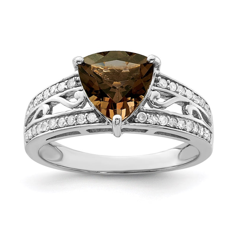Sterling Silver Rhodium Diamond & Smoky Quartz Ring