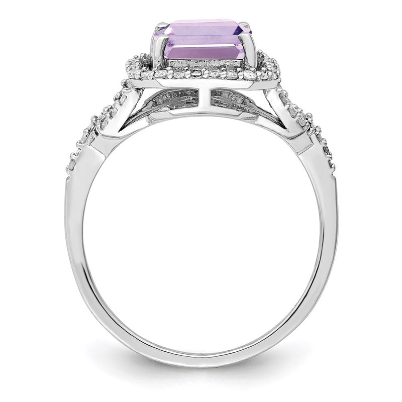 Sterling Silver Rhodium Diamond & Pink Quartz Ring