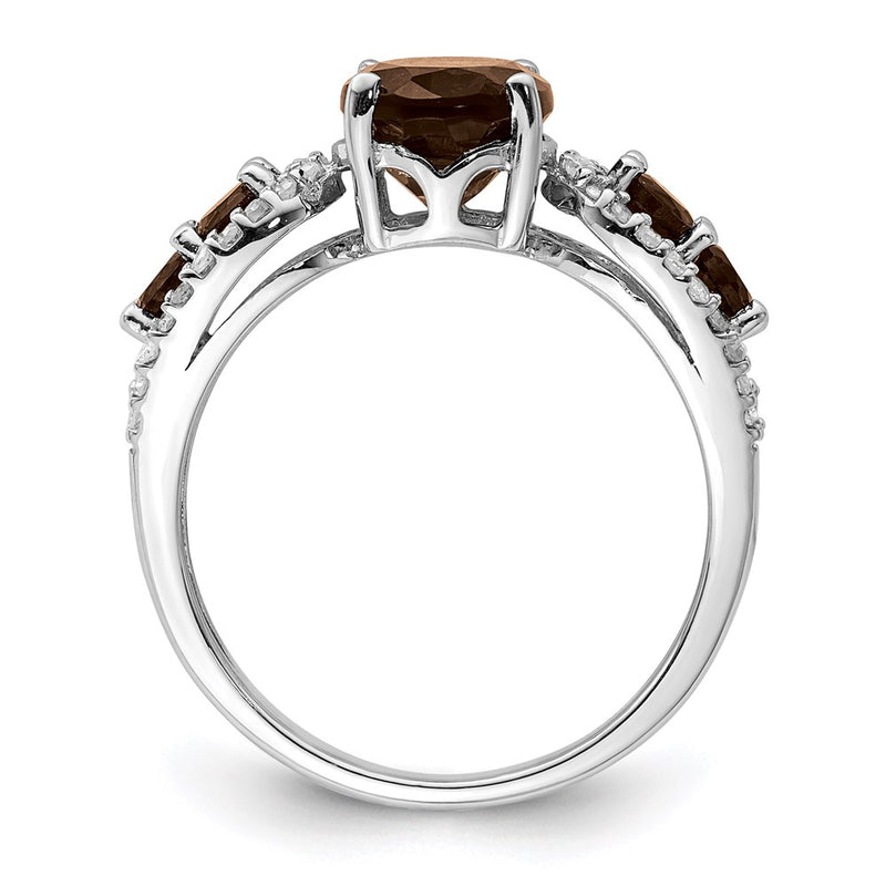 Sterling Silver Rhodium Diamond & Smoky Quartz Ring
