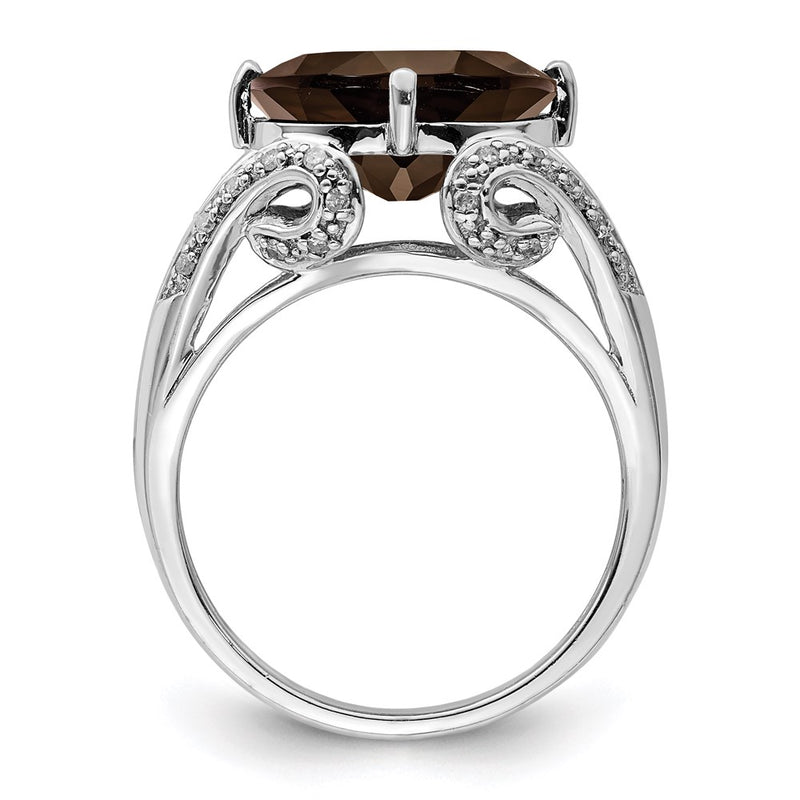 Sterling Silver Rhodium Diamond & Smoky Quartz Ring