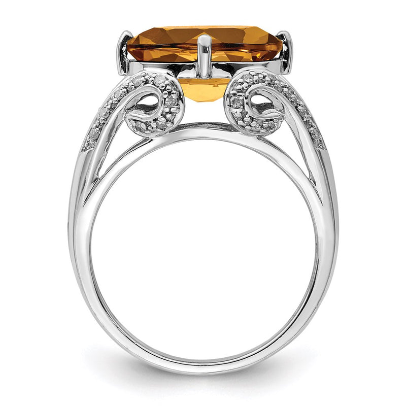 Sterling Silver Rhodium Diamond & Whiskey Quartz Ring