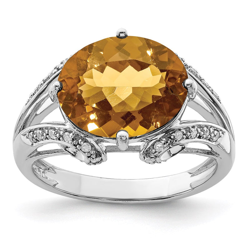 Sterling Silver Rhodium Diamond & Whiskey Quartz Ring