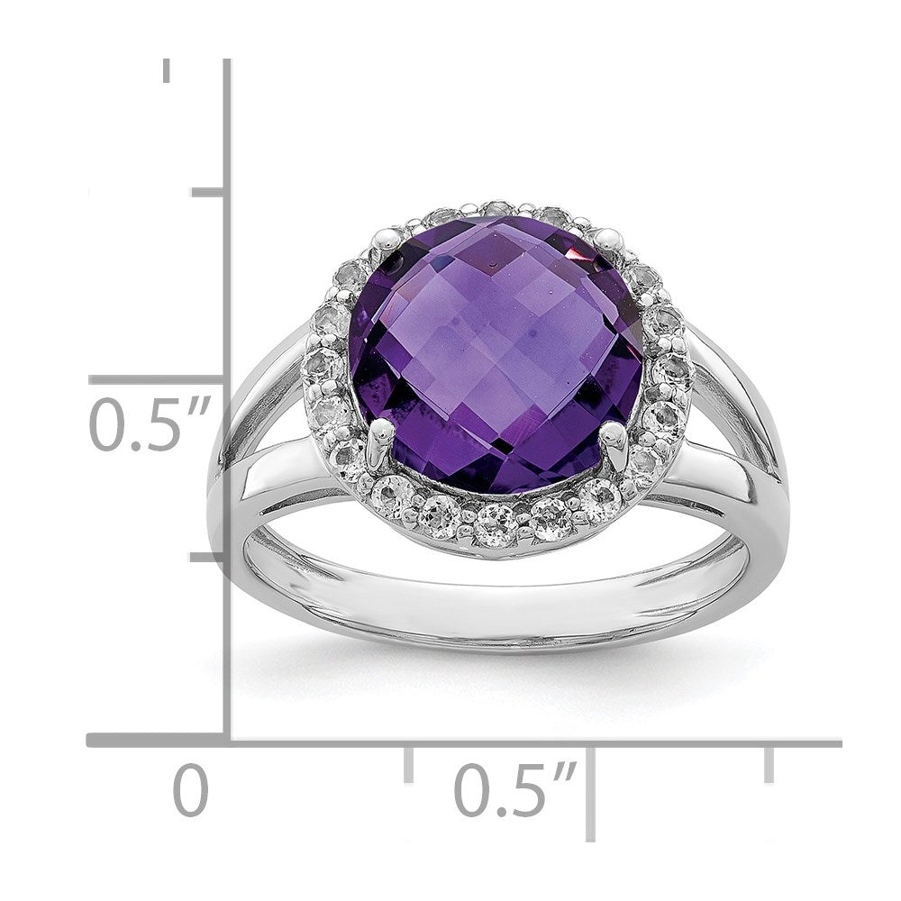 Sterling Silver Rhodium-plated Amethyst Ring