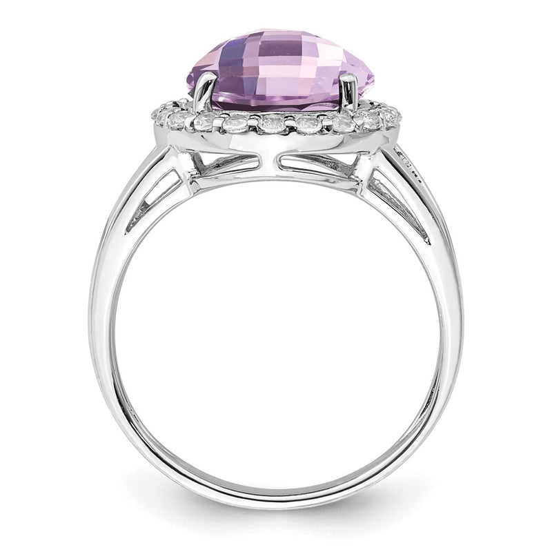 Sterling Silver Rhodium Pink Quartz & White Topaz Ring