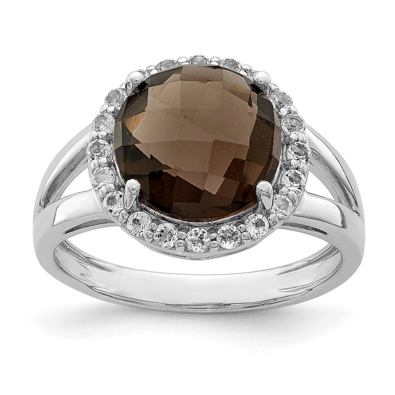 Sterling Silver Rhodium Smoky Quartz & White Topaz Ring