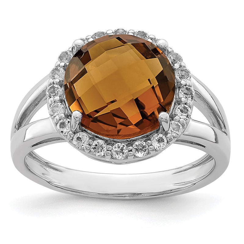 Sterling Silver Rhodium Whiskey Quartz Ring