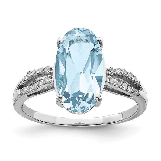 Sterling Silver Rhodium Sky Blue Topaz & Diamond Ring