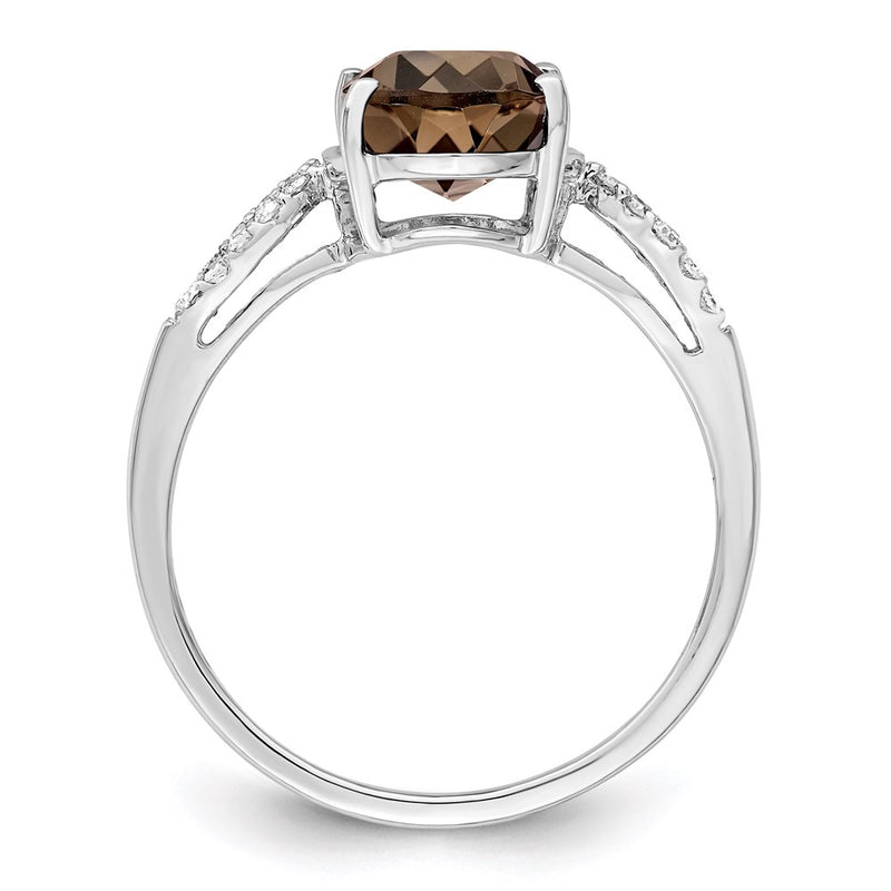 Sterling Silver Rhodium Diamond & Smoky Quartz Ring