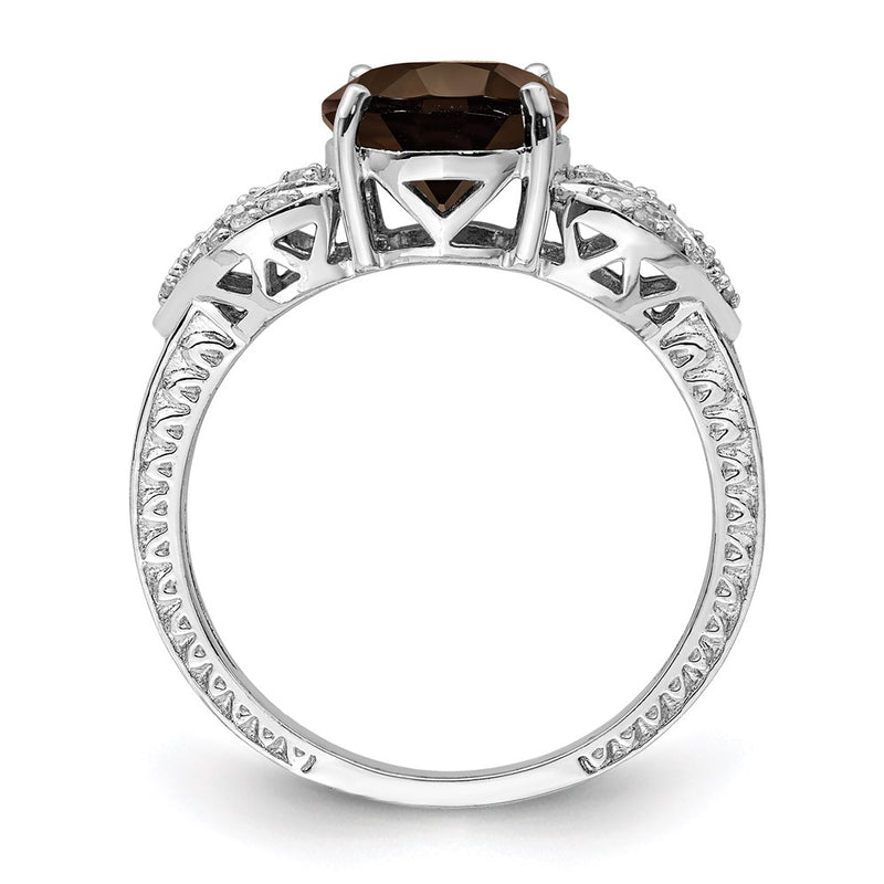 Sterling Silver Rhodium Diamond & Smoky Quartz Ring