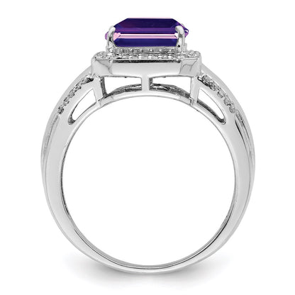 Sterling Silver Rhodium-plated Amethyst & Diamond Ring