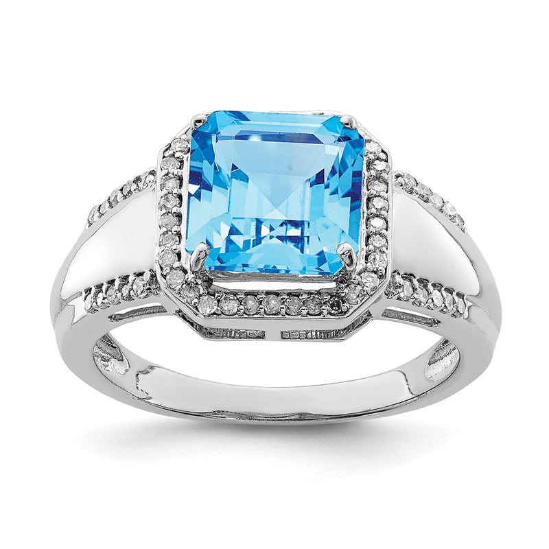 Sterling Silver Rhodium Blue Topaz & Diamond Ring