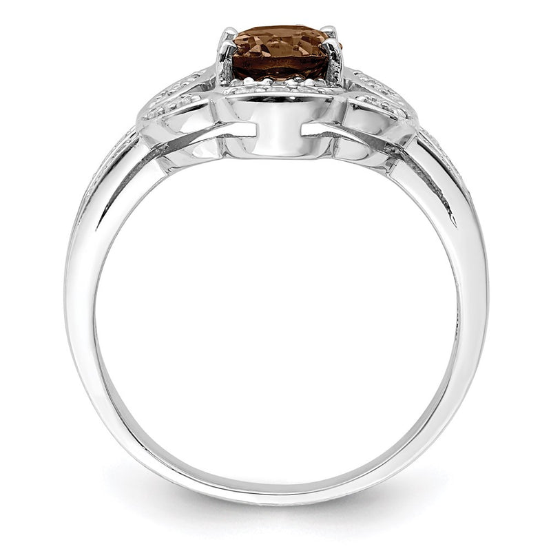 Sterling Silver Rhodium Diamond & Smoky Quartz Ring