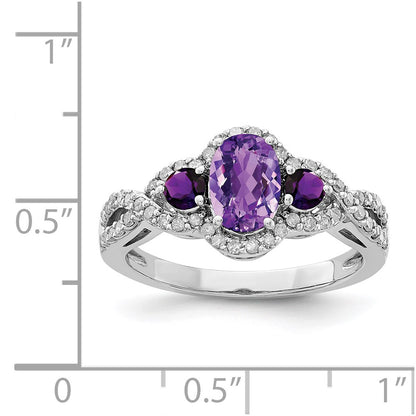 Sterling Silver Rhodium-plated Amethyst & Diamond Ring