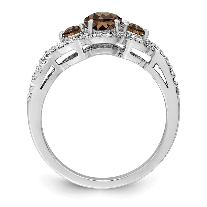Sterling Silver Rhodium Diamond & Smoky Quartz Ring